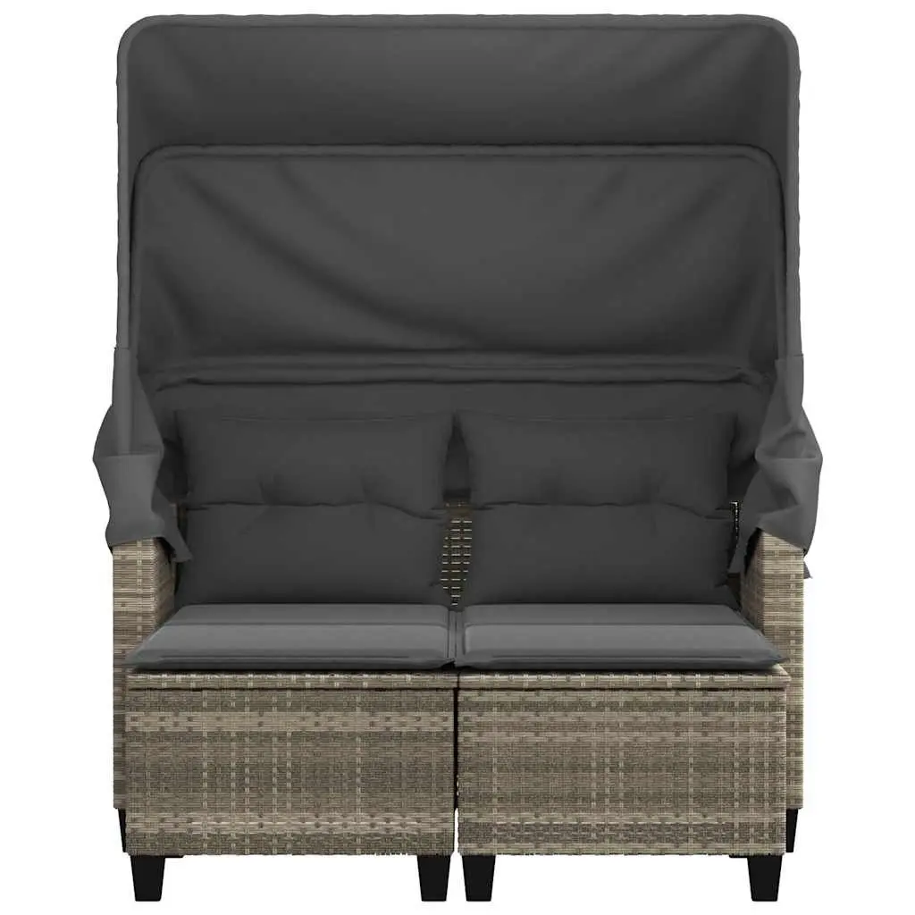 Garden Sofa 2-Seater with Canopy and Stools Grey Poly Rattan Outdoor