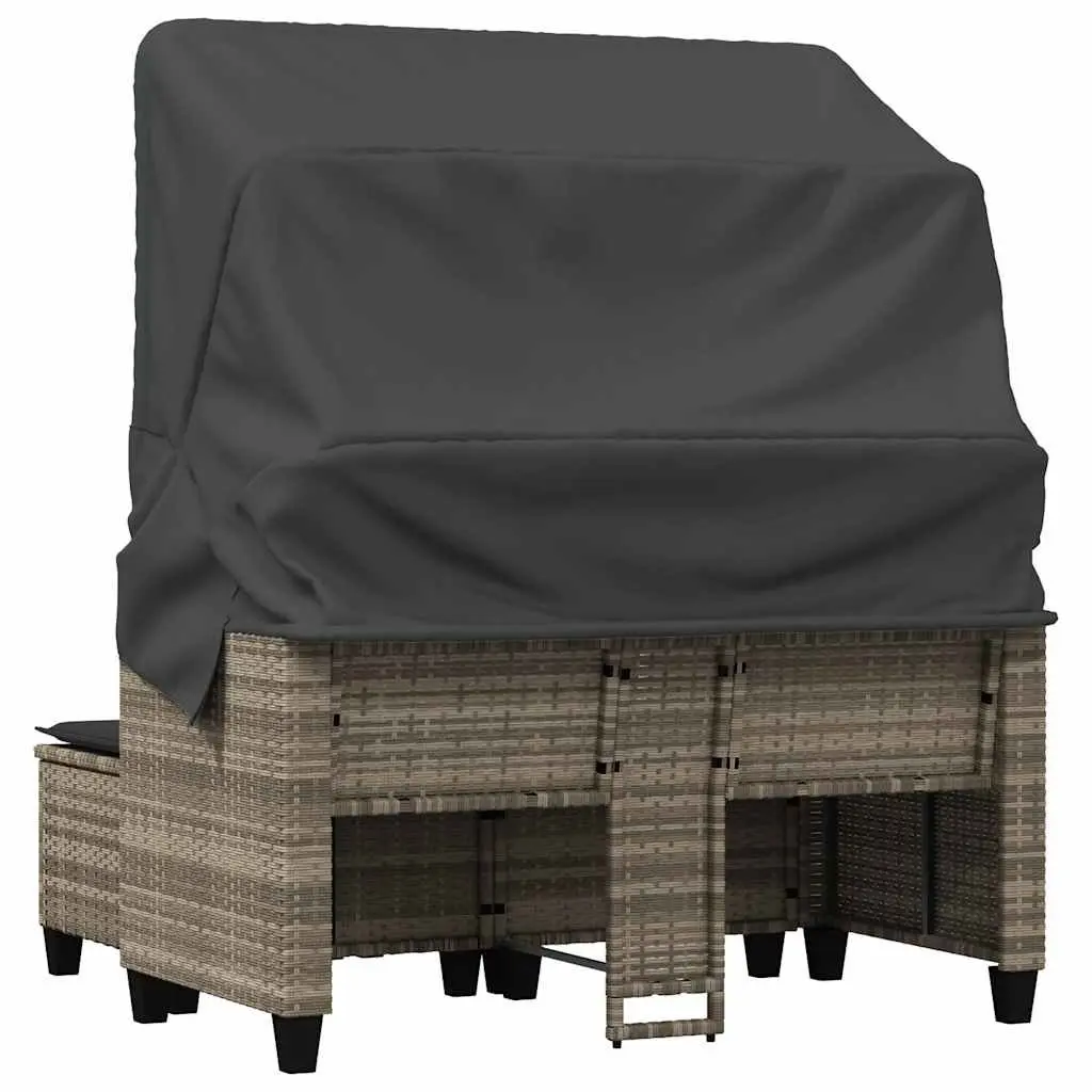 Garden Sofa 2-Seater with Canopy and Stools Grey Poly Rattan Outdoor