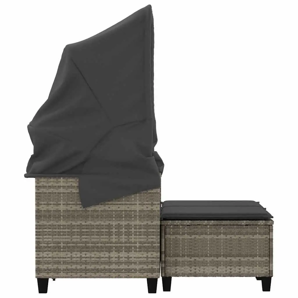 Garden Sofa 2-Seater with Canopy and Stools Grey Poly Rattan Outdoor