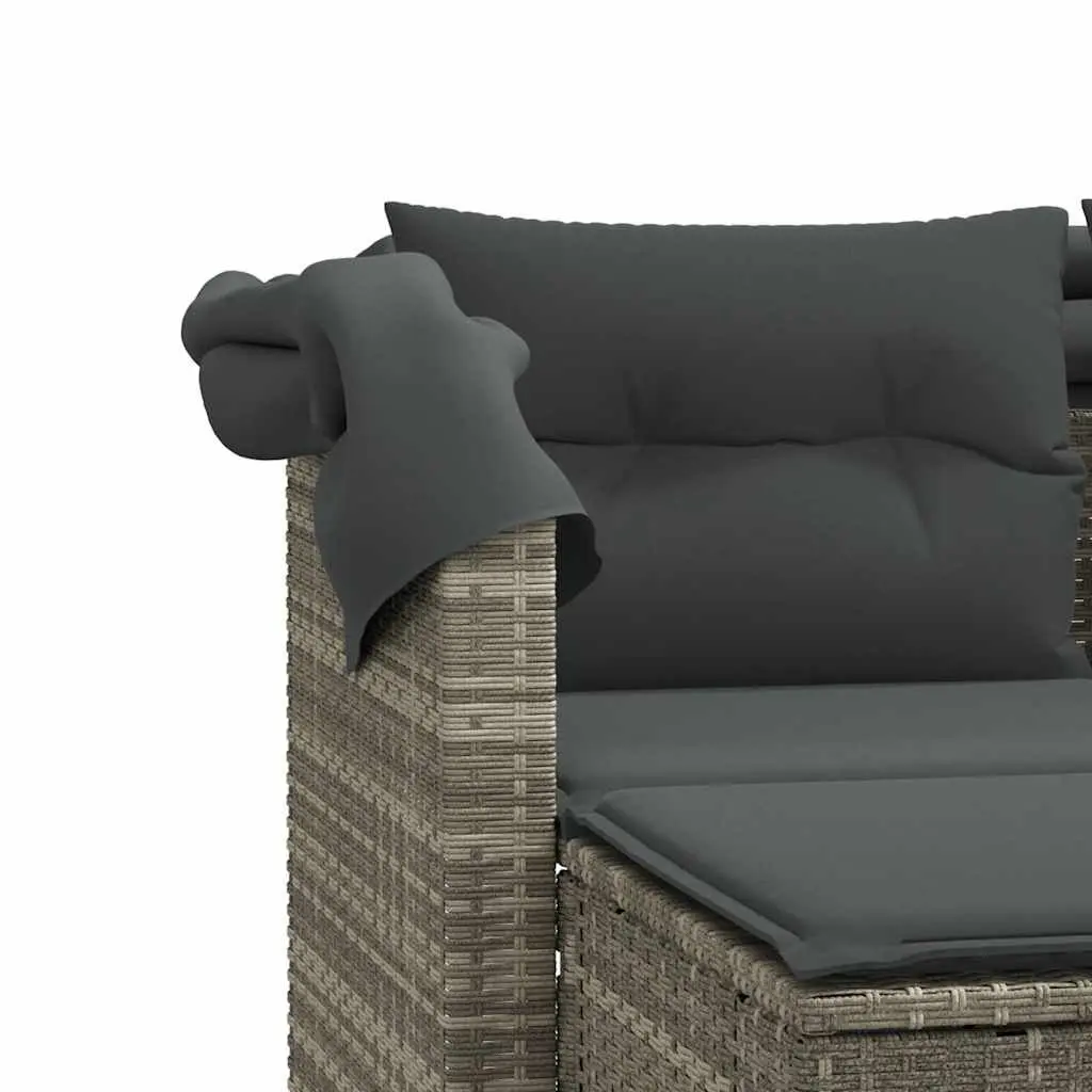 Garden Sofa 2-Seater with Canopy and Stools Grey Poly Rattan Outdoor