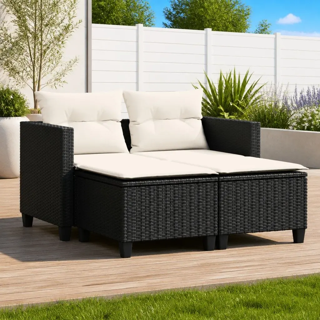 Black Outdoor Garden Sofa Set with Stools