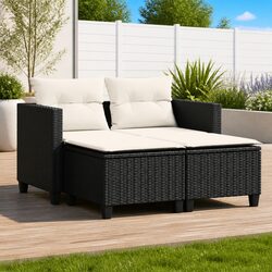 Outdoor Garden Sofa 2-Seater with Stools Black Poly Rattan Lounge Set