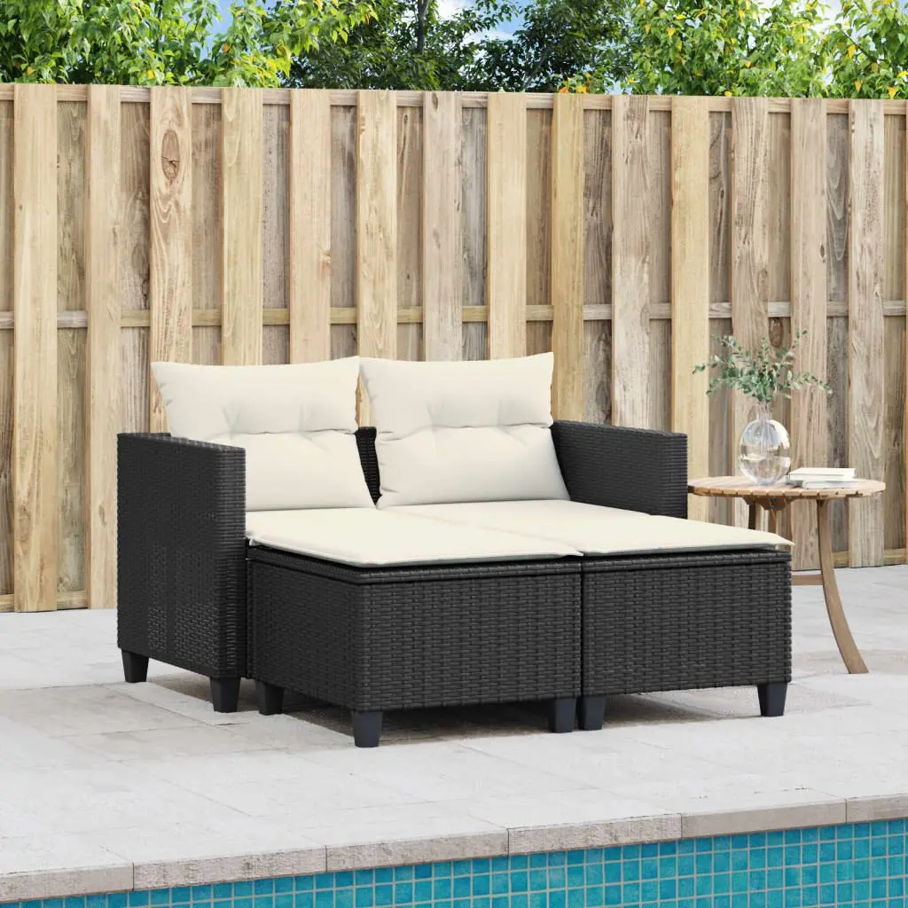 Black Outdoor Garden Sofa Set with Stools