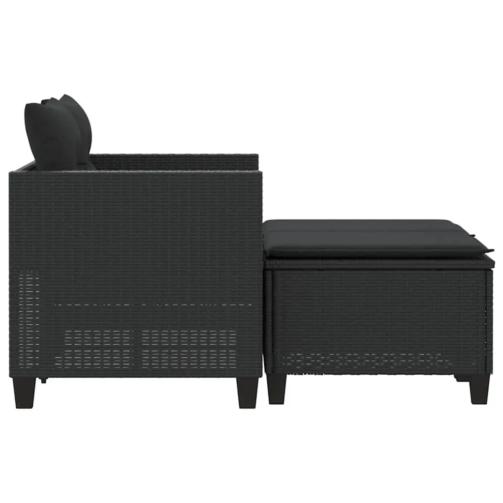Garden Sofa 2-Seater Outdoor Lounge with Stools Black PE Rattan