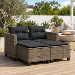 Reassuringly Comfortable Grey Garden Sofa with Stools