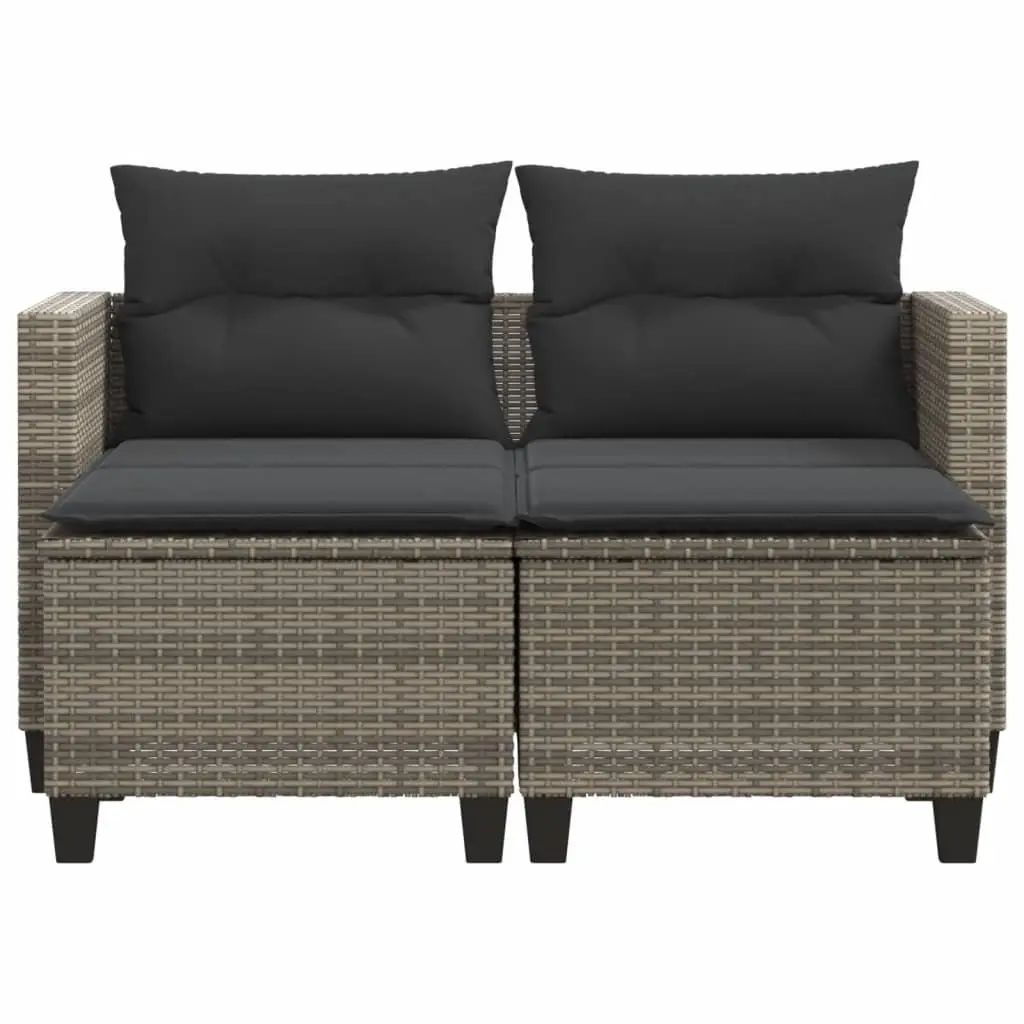 Outdoor Garden Sofa 2-Seater with Footstools Grey Poly Rattan Patio Lounge