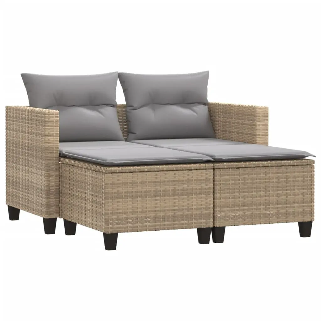 Garden Sofa 2-Seater Outdoor Lounging Beige Poly Rattan