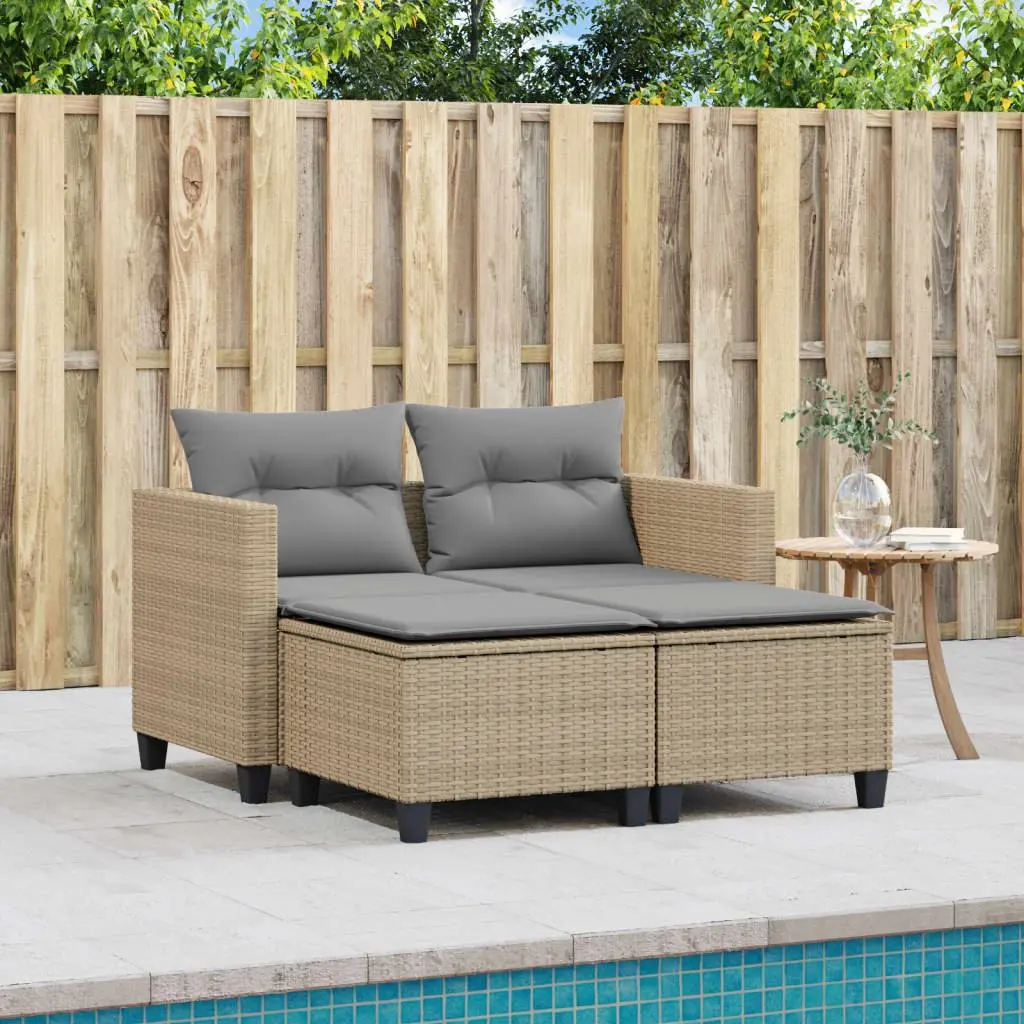 Garden Sofa 2-Seater Outdoor Lounging Beige Poly Rattan