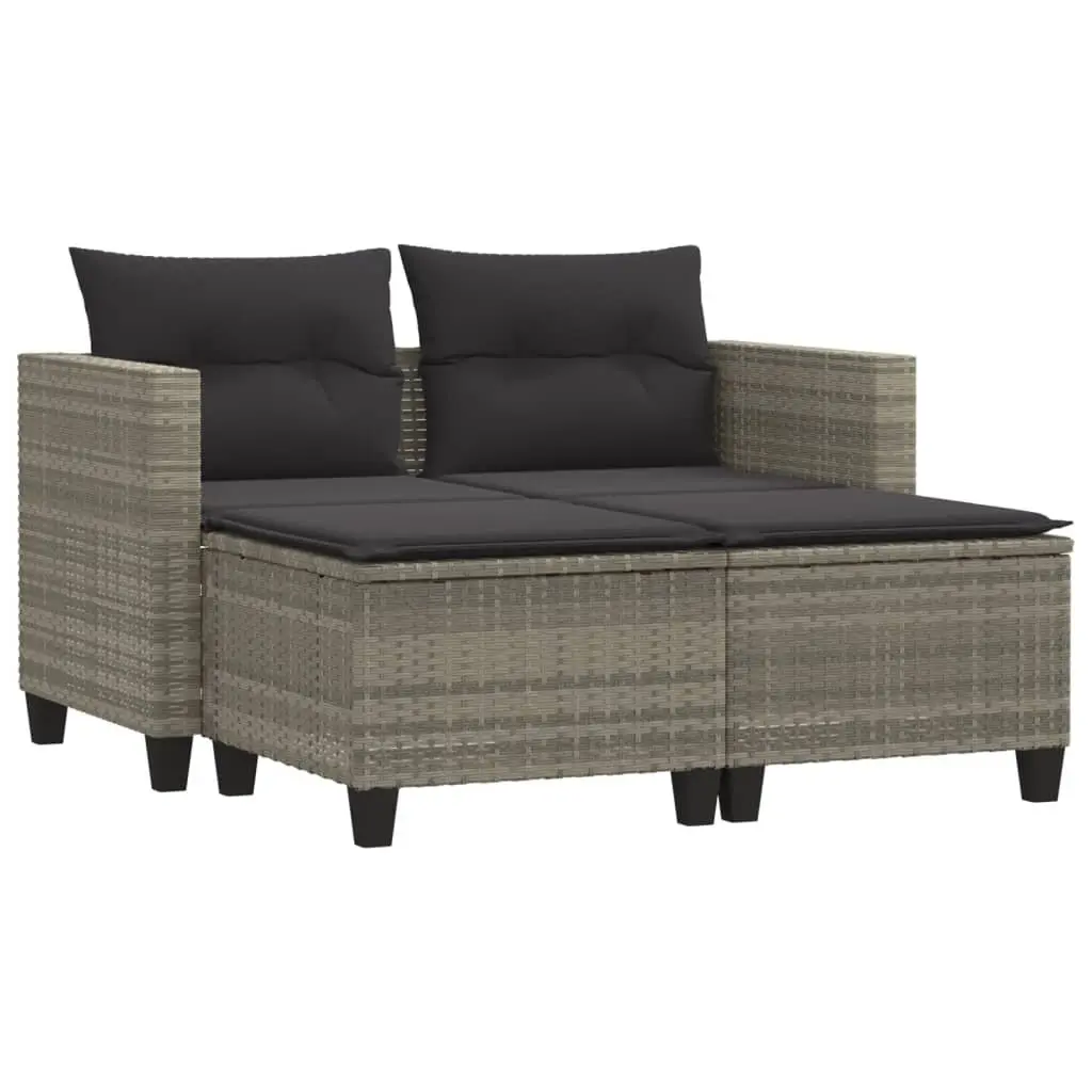 Grey 2-Seater Outdoor Sofa with Stools for Relaxation