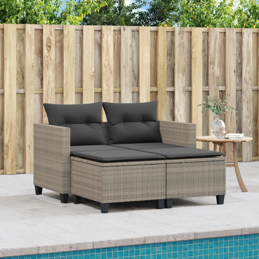 Grey 2-Seater Outdoor Sofa with Stools for Relaxation