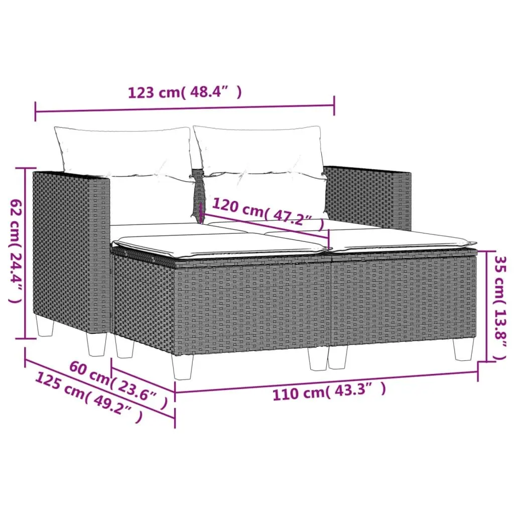 Grey 2-Seater Outdoor Sofa with Stools for Relaxation