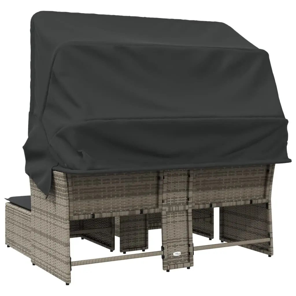 Garden Sofa 2-Seater with Canopy and Stools Grey Outdoor Furniture