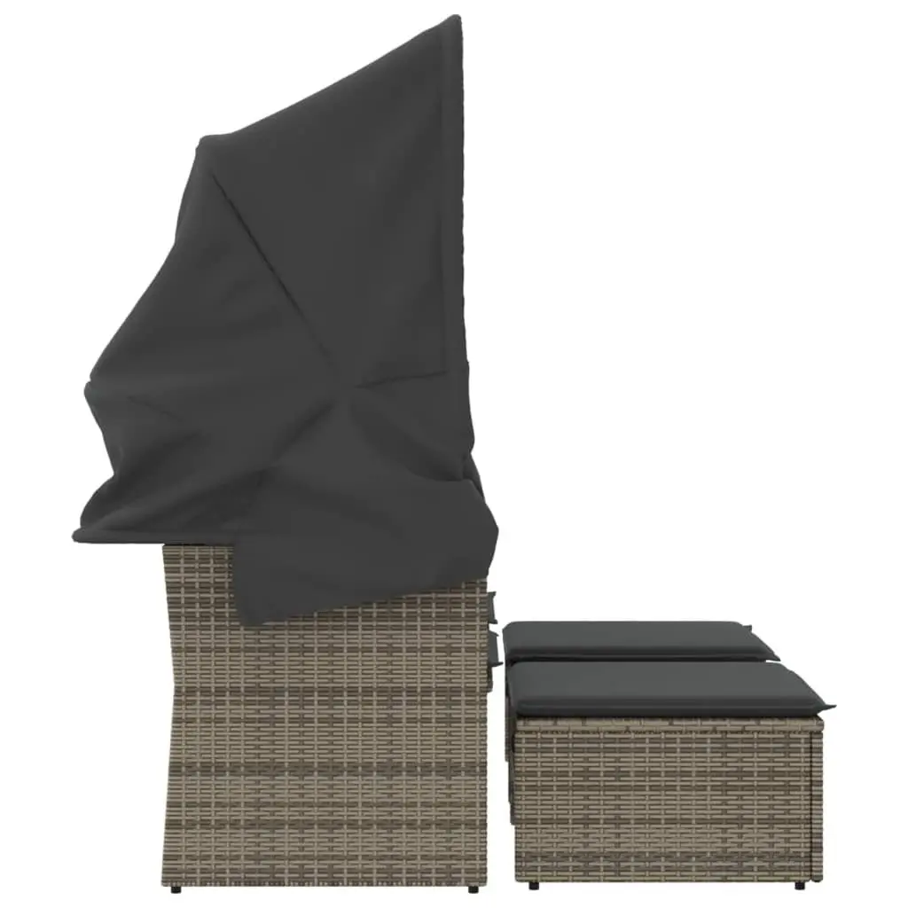 Garden Sofa 2-Seater with Canopy and Stools Grey Outdoor Furniture