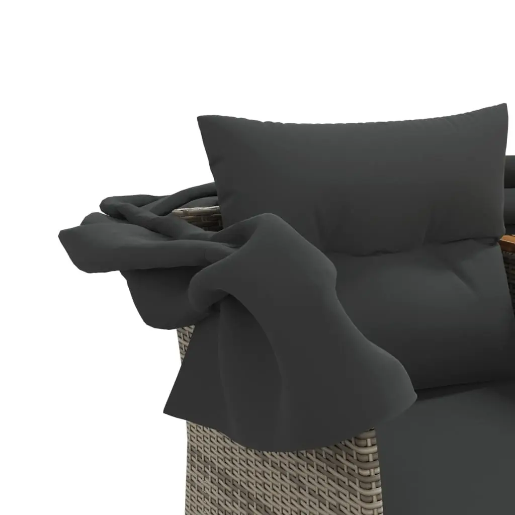 Garden Sofa 2-Seater with Canopy and Stools Grey Outdoor Furniture