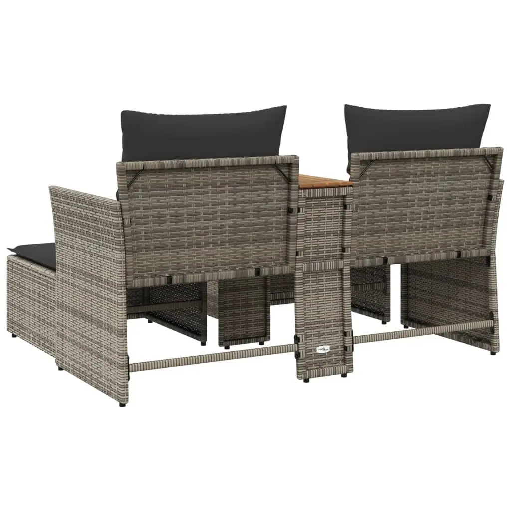 Outdoor Patio Furniture Grey Rattan 2-Seater Sofa with Stools and Central Table for Garden or Terrace Relaxation