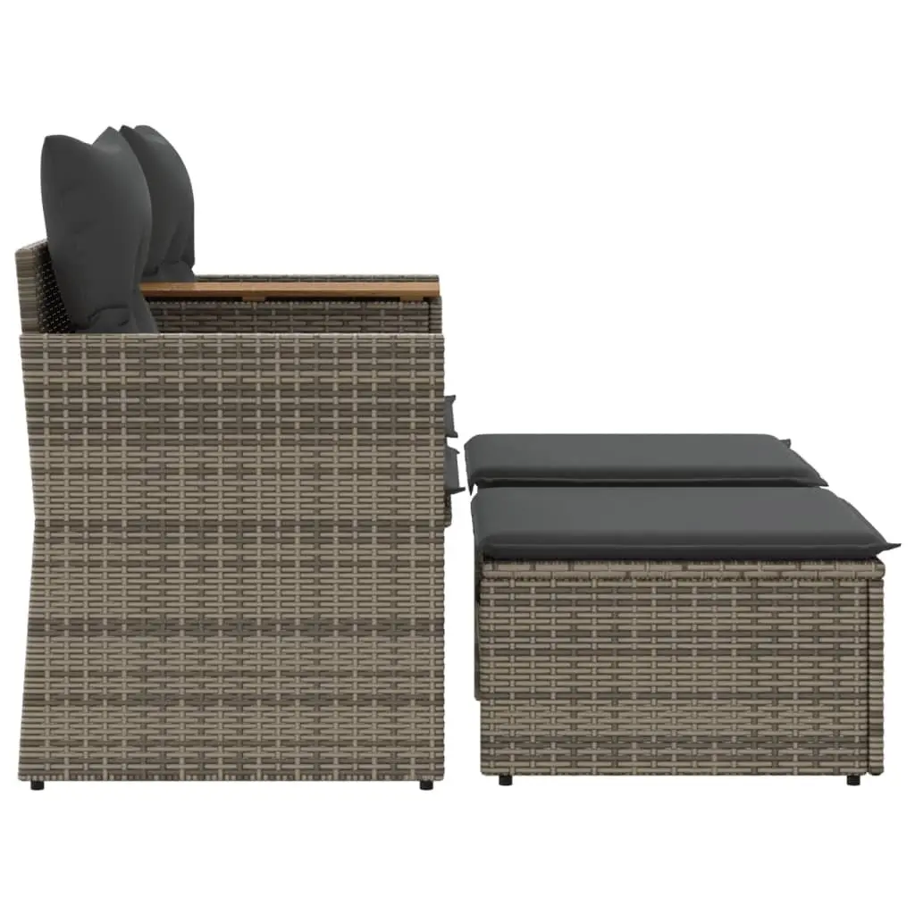 Outdoor Patio Furniture Grey Rattan 2-Seater Sofa with Stools and Central Table for Garden or Terrace Relaxation