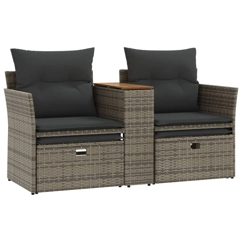 Outdoor Patio Furniture Grey Rattan 2-Seater Sofa with Stools and Central Table for Garden or Terrace Relaxation