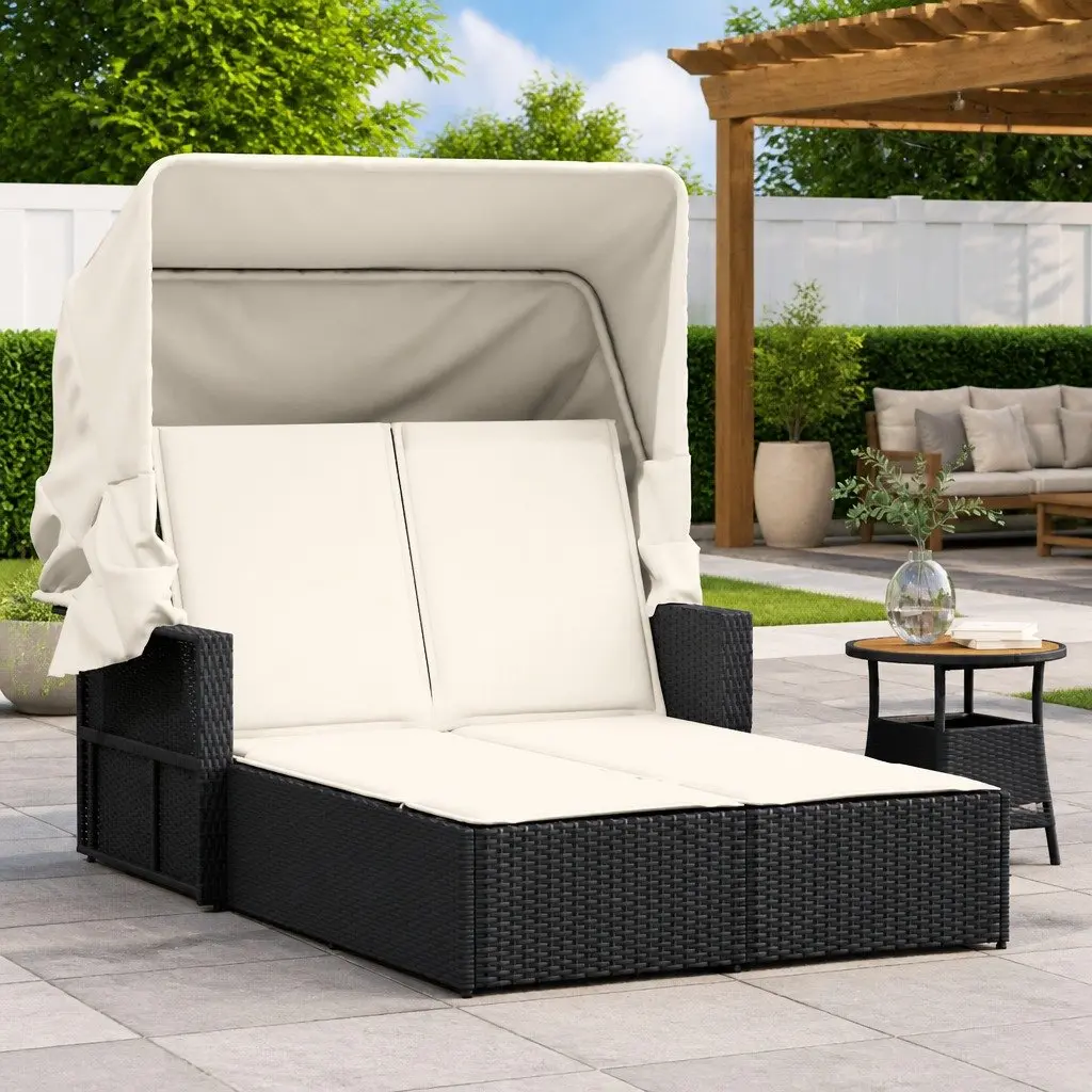 Double Sun Lounger Outdoor Furniture Canopy Cushions Rattan Garden Seating