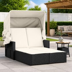 Double Sun Lounger Outdoor Furniture Canopy Cushions Rattan Garden Seating