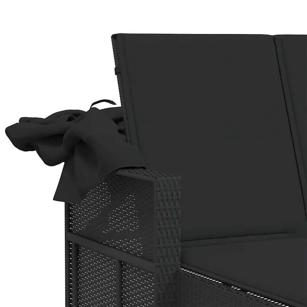 Double Sun Lounger Adjustable Backrest Retractable Canopy Outdoor Seating Black