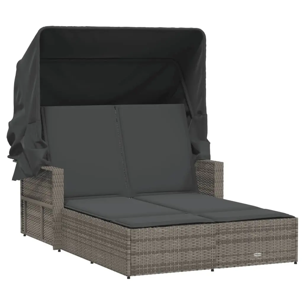 Double Sun Lounger Adjustable Backrest Grey Outdoor Seating