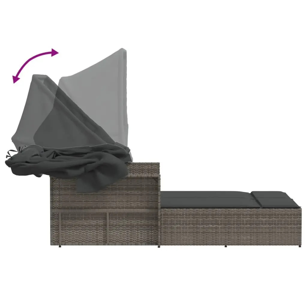 Double Sun Lounger Adjustable Backrest Grey Outdoor Seating