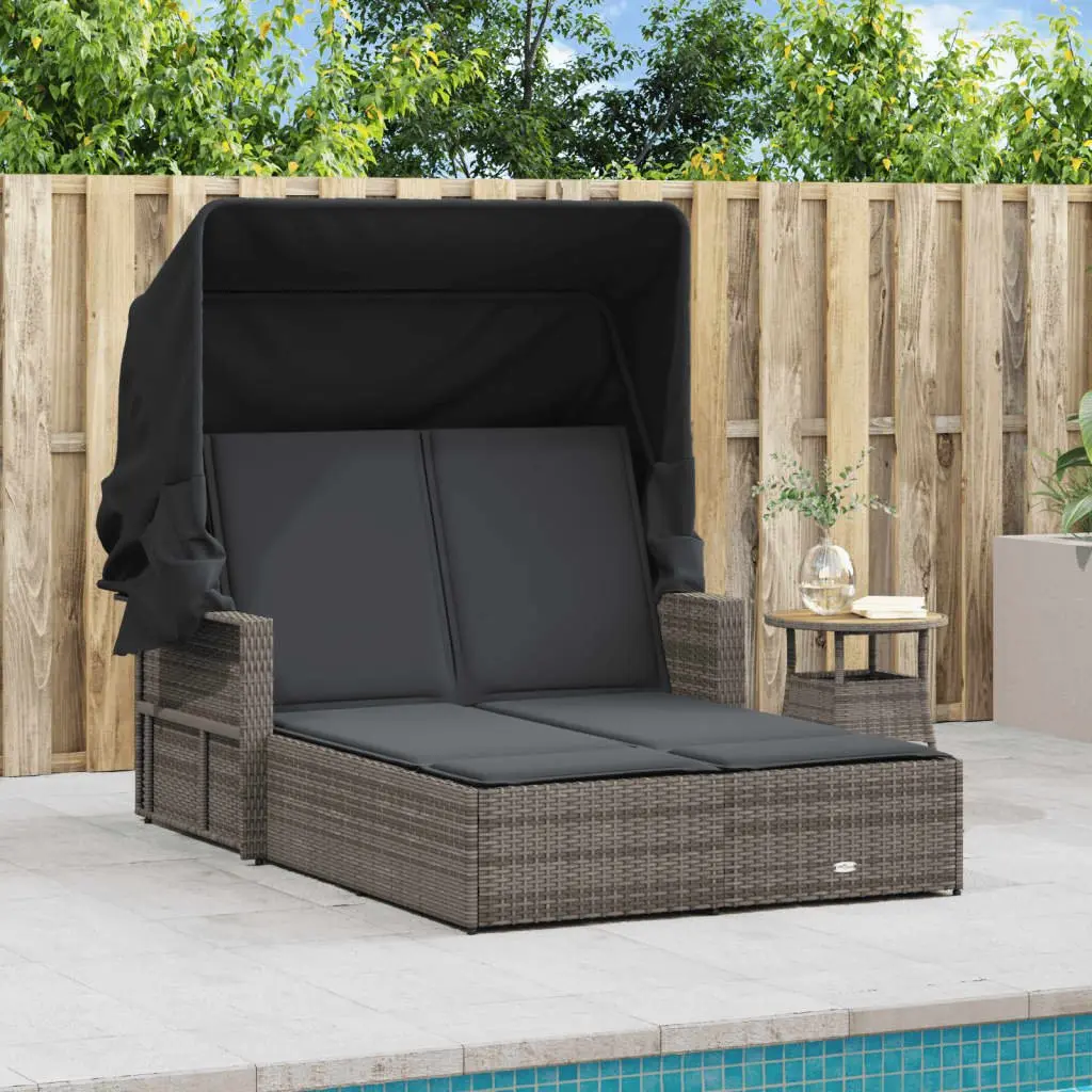 Double Sun Lounger Adjustable Backrest Grey Outdoor Seating