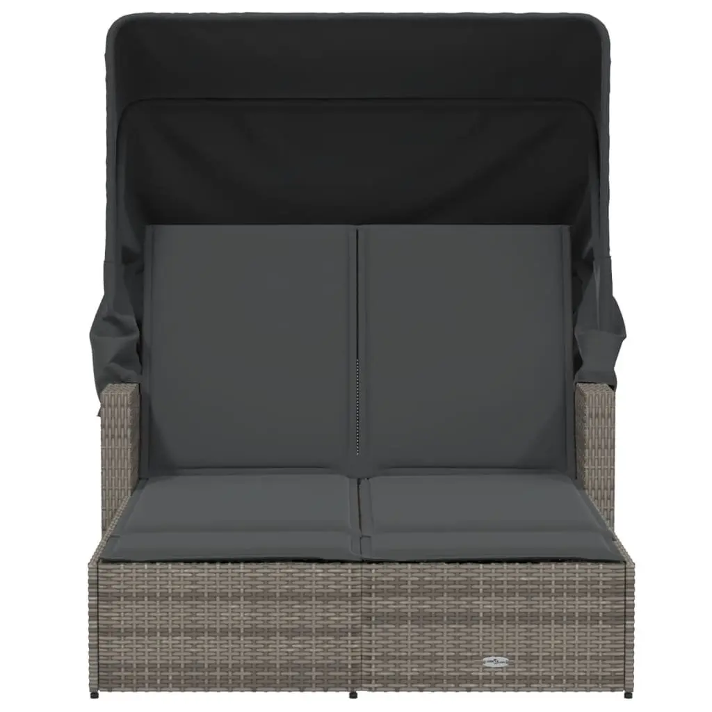 Double Sun Lounger Adjustable Backrest Grey Outdoor Seating