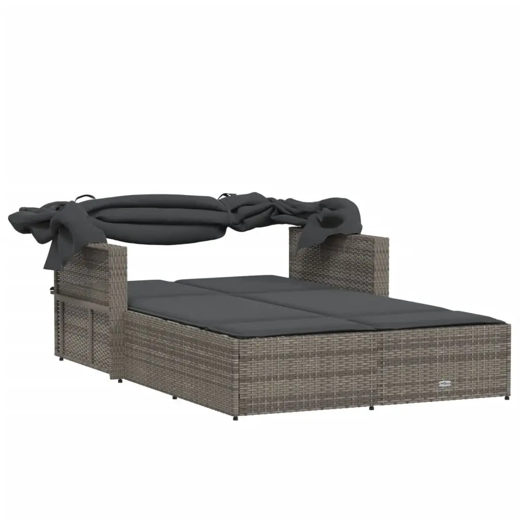 Double Sun Lounger Adjustable Backrest Grey Outdoor Seating