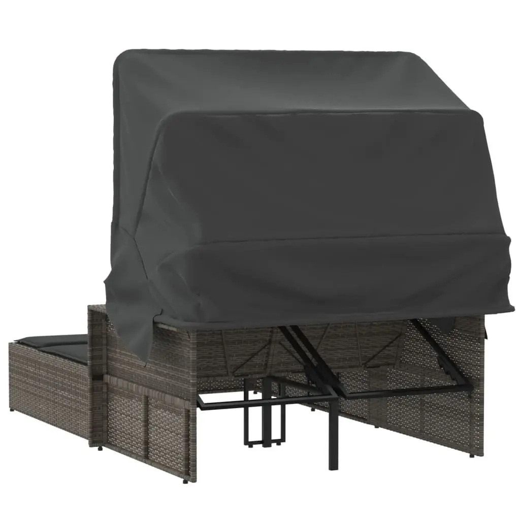Double Sun Lounger Adjustable Backrest Grey Outdoor Seating