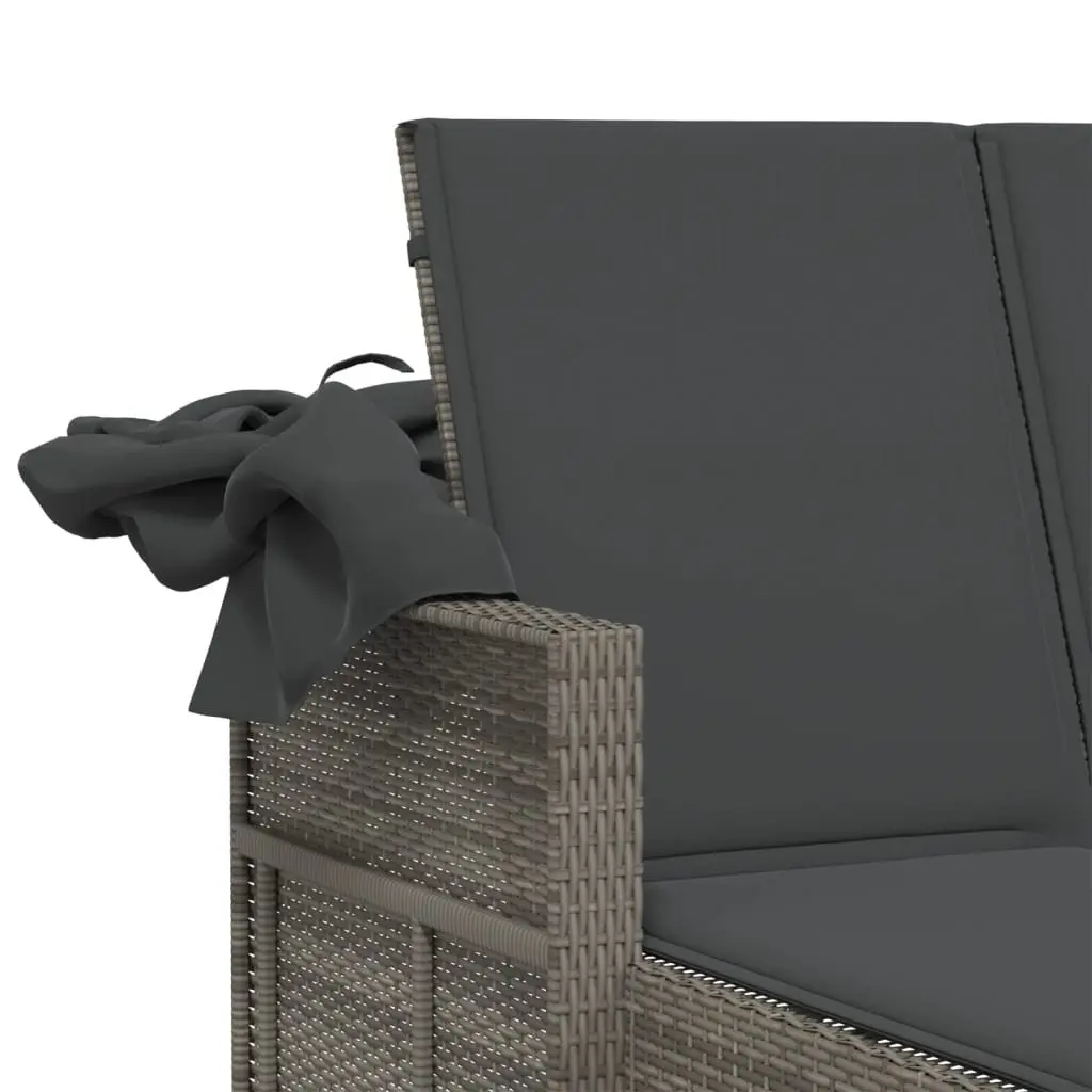 Double Sun Lounger Adjustable Backrest Grey Outdoor Seating