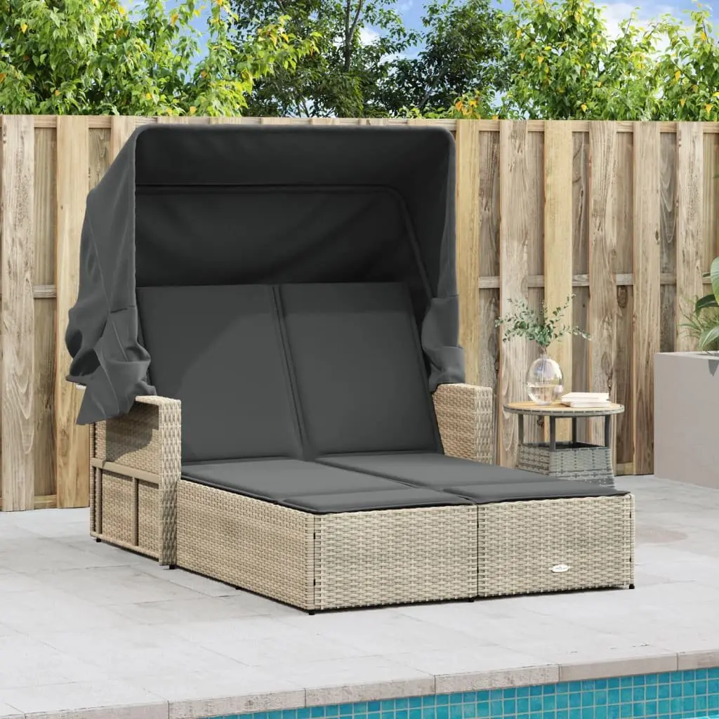 Double Sun Lounger Outdoor Furniture Adjustable Backrest Canopy Grey