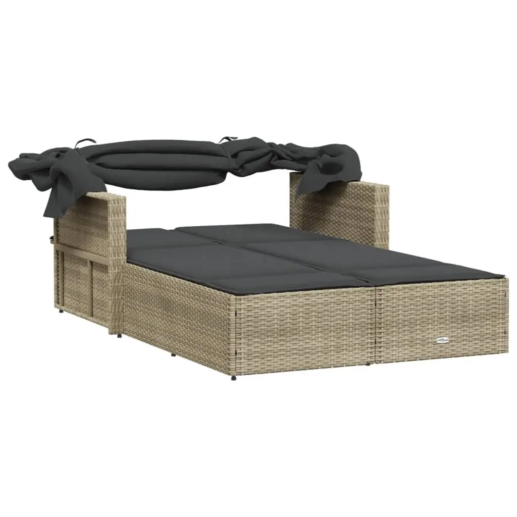 Double Sun Lounger Outdoor Furniture Adjustable Backrest Canopy Grey
