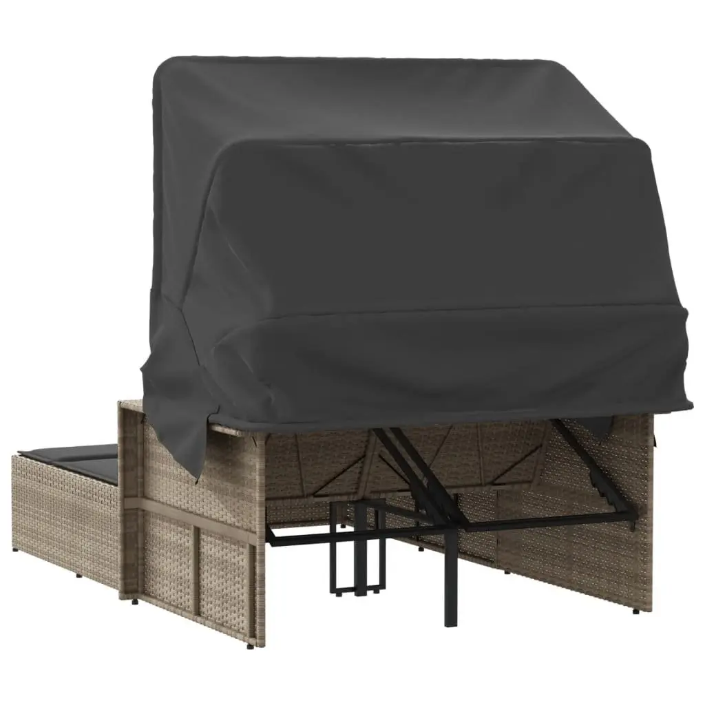 Double Sun Lounger Outdoor Furniture Adjustable Backrest Canopy Grey