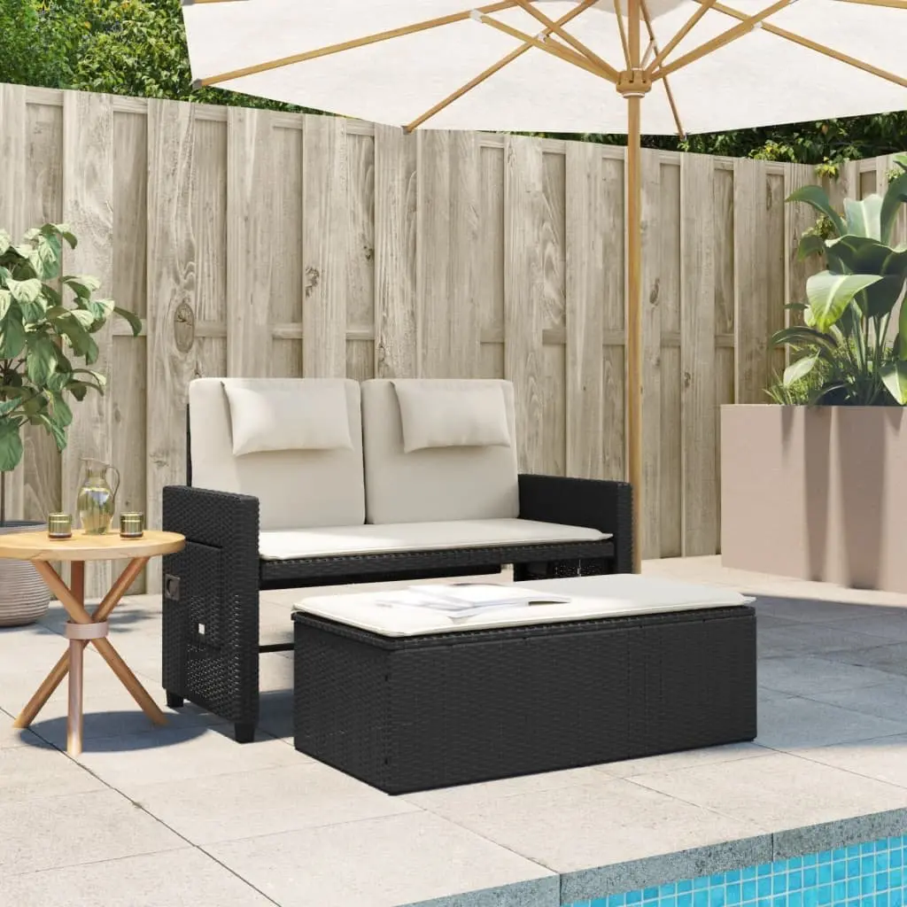 Reclining Garden Bench Loveseat Sofa Bed Adjustable Black