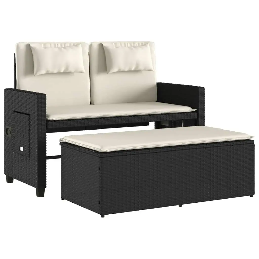 Reclining Garden Bench Loveseat Sofa Bed Adjustable Black
