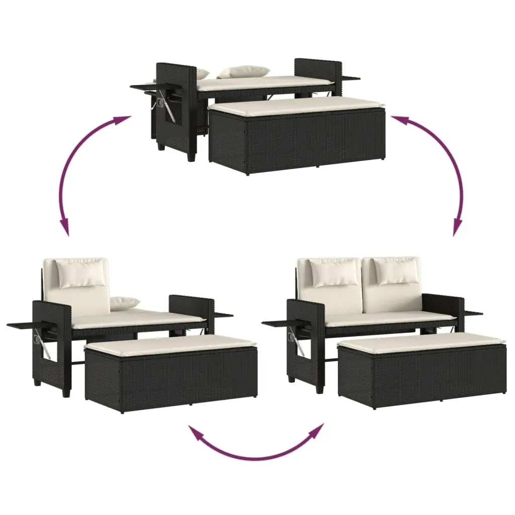 Reclining Garden Bench Loveseat Sofa Bed Adjustable Black