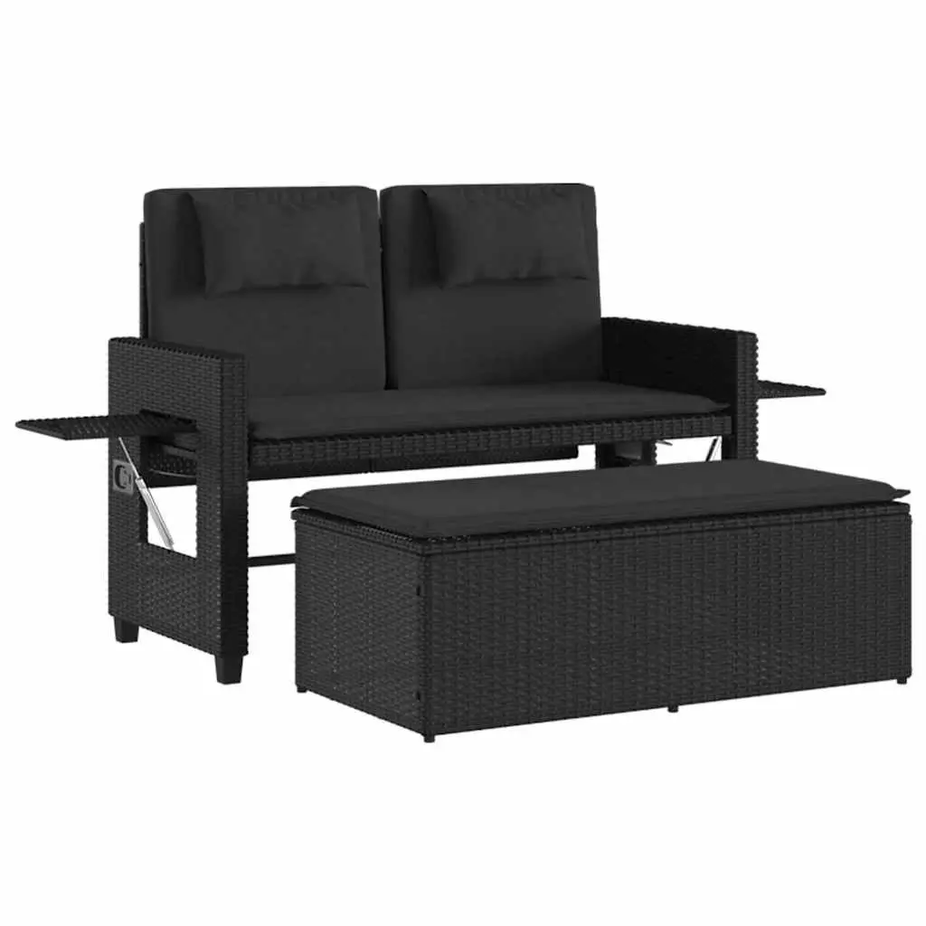 Outdoor Reclining Garden Bench Loveseat Sofa Bed Adjustable Backrest Black