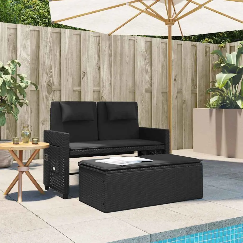 Outdoor Reclining Garden Bench Loveseat Sofa Bed Adjustable Backrest Black