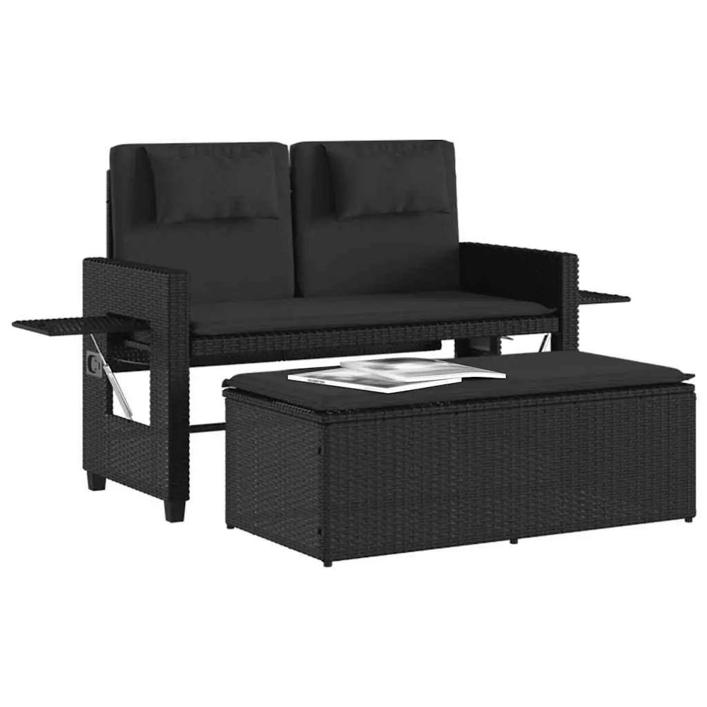 Outdoor Reclining Garden Bench Loveseat Sofa Bed Adjustable Backrest Black