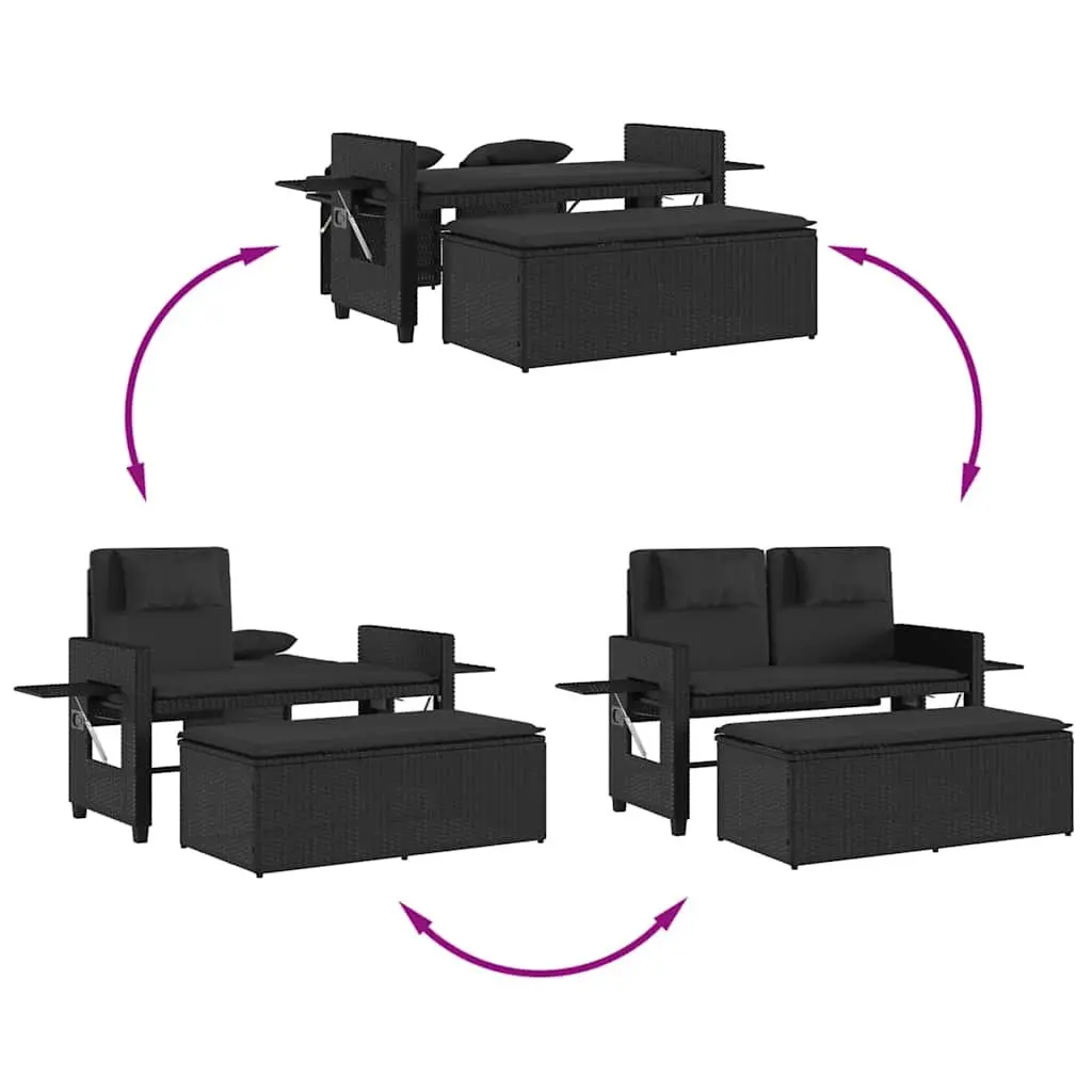 Outdoor Reclining Garden Bench Loveseat Sofa Bed Adjustable Backrest Black