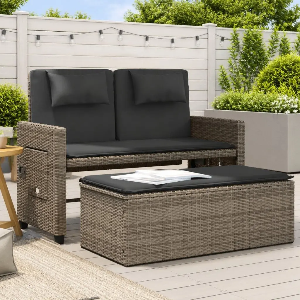 Grey 2-in-1 Reclining Bench for Outdoor Use