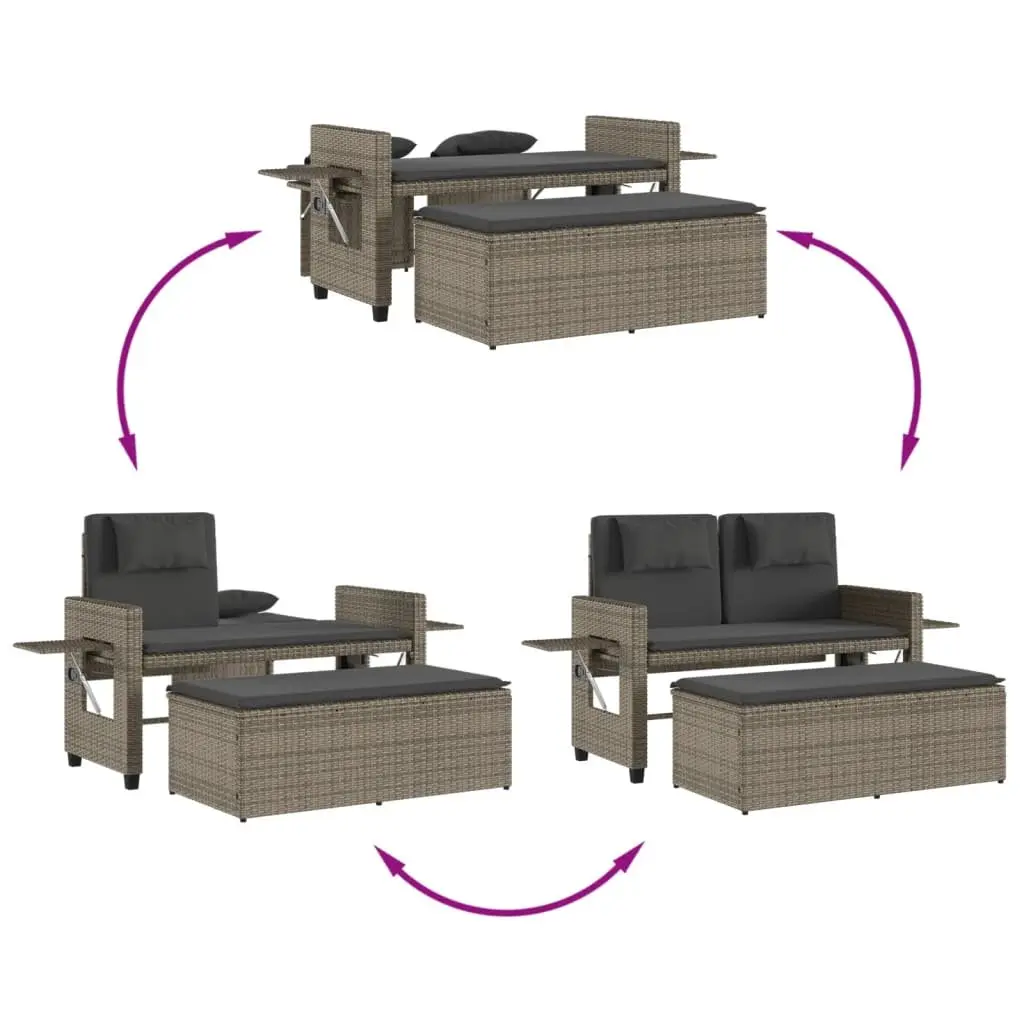 Grey 2-in-1 Reclining Bench for Outdoor Use