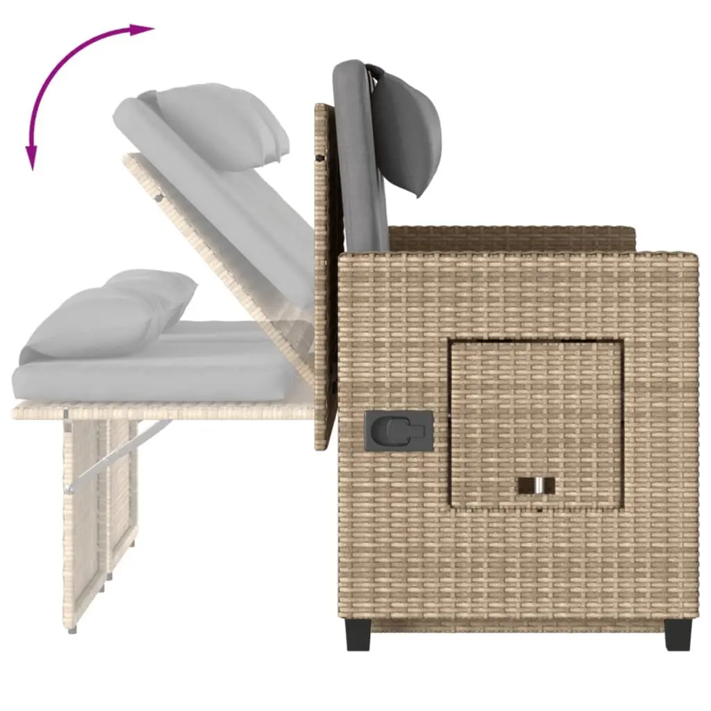 Outdoor Garden Bench Loveseat Sofa Bed Adjustable Backrest Beige