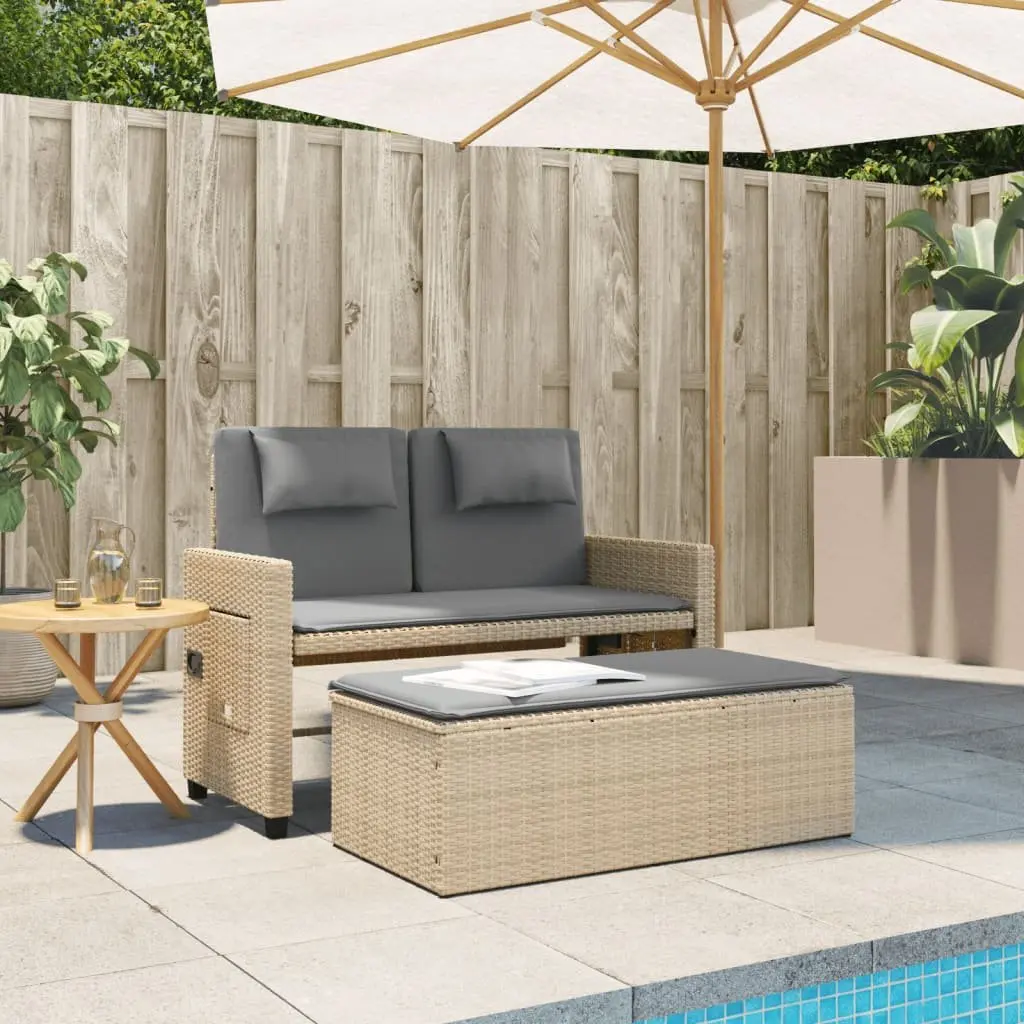 Outdoor Garden Bench Loveseat Sofa Bed Adjustable Backrest Beige