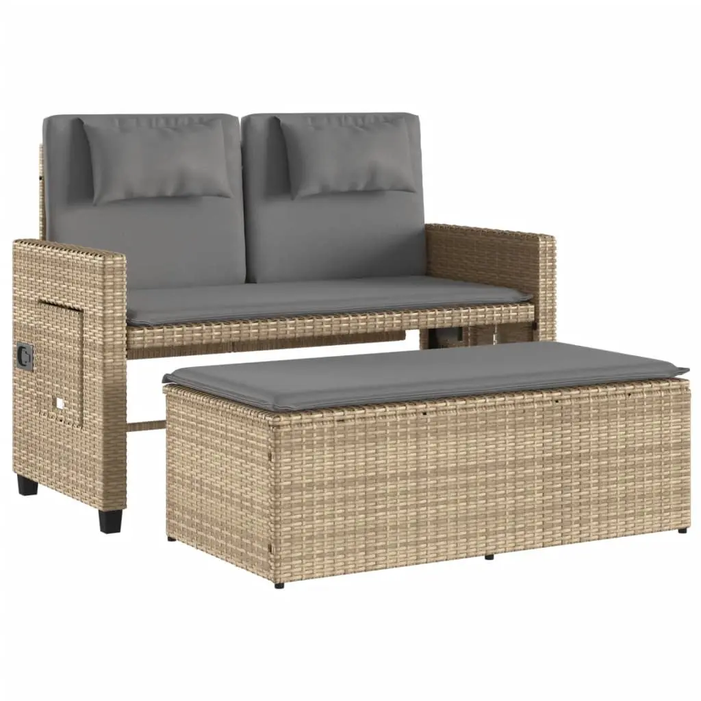 Outdoor Garden Bench Loveseat Sofa Bed Adjustable Backrest Beige