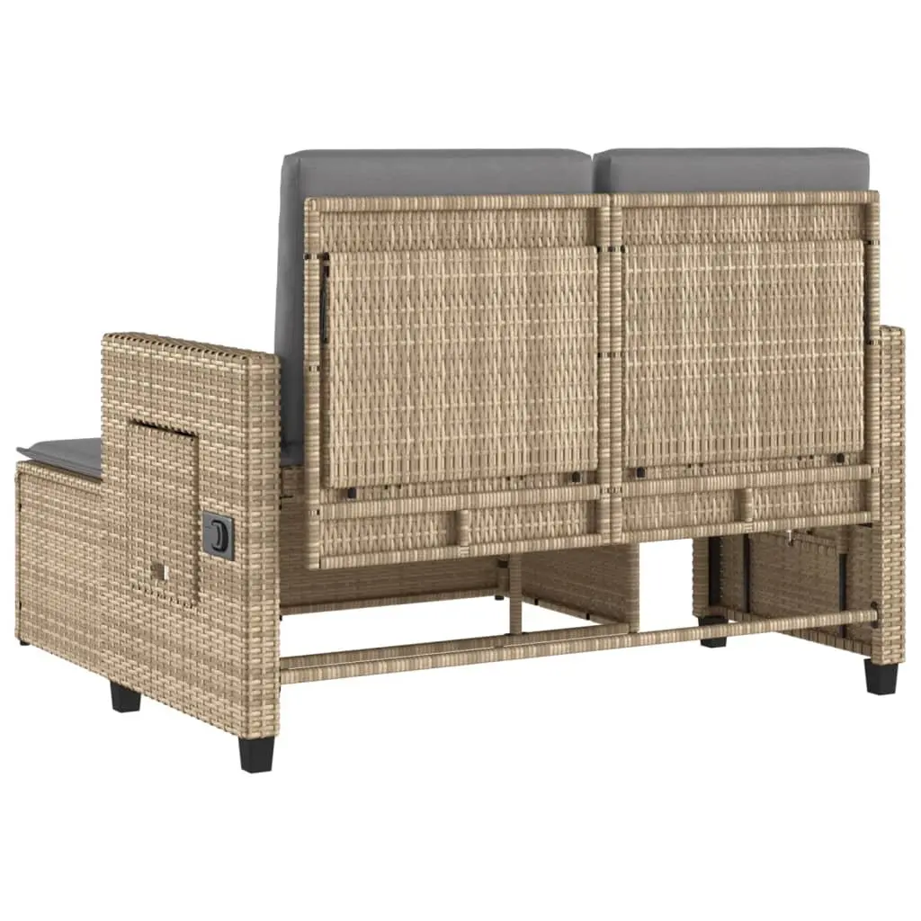 Outdoor Garden Bench Loveseat Sofa Bed Adjustable Backrest Beige