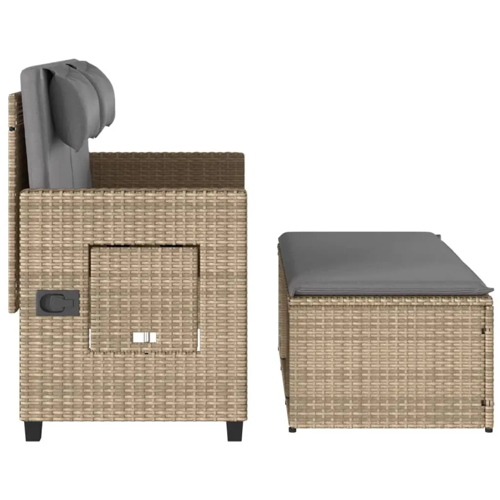 Outdoor Garden Bench Loveseat Sofa Bed Adjustable Backrest Beige