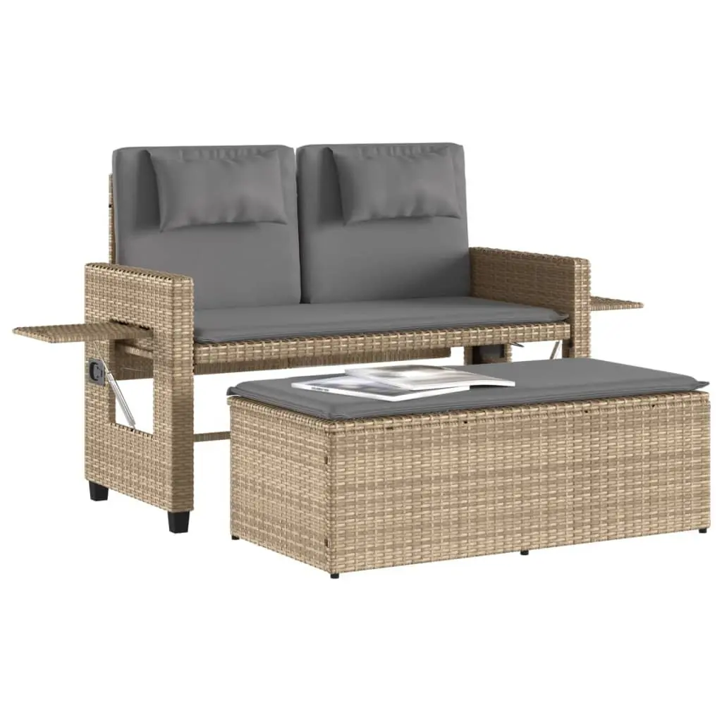 Outdoor Garden Bench Loveseat Sofa Bed Adjustable Backrest Beige