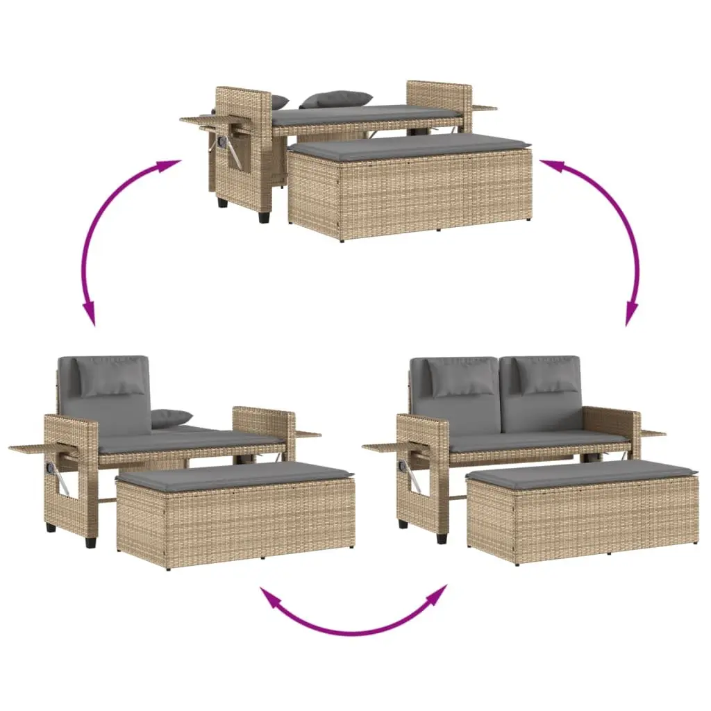 Outdoor Garden Bench Loveseat Sofa Bed Adjustable Backrest Beige